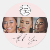 Sticker Rond Blush Pink Script Logo Photo Makeup Thank You  (Devant)
