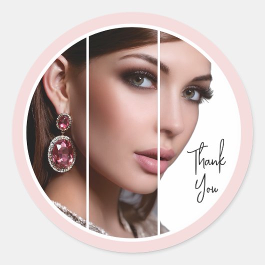 Sticker Rond Blush Pink Script Logo Photo Makeup Thank You (Devant)
