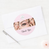 Sticker Rond Blush Pink Script Logo Photo Makeup Thank You (Enveloppe)