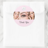 Sticker Rond Blush Pink Script Logo Photo Makeup Thank You (Sac)