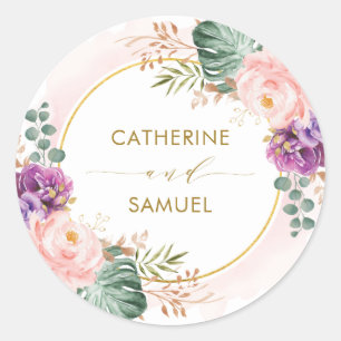 Sticker Rond Blush Purple Tropical Bohème Mariage Floral
