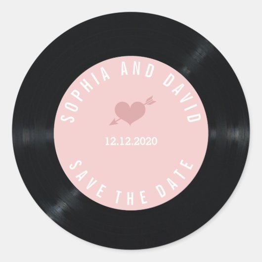 Sticker Rond Blush Retro Vinyl Enregistrement Mariage ENREGISTR (Devant)