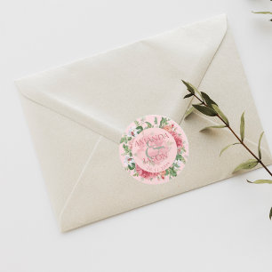 Sticker Rond Blush rose blanc Joli Floral mignon Mariage