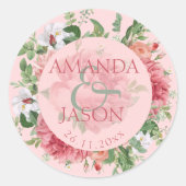 Sticker Rond Blush rose blanc Joli Floral mignon Mariage (Devant)