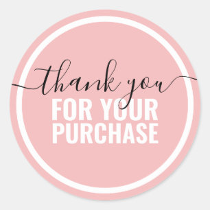 Sticker Rond Blush rose blanc moderne merci empaquetage script