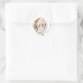 Sticker Rond Blush Rose Doré Monogramme Aquarelle Céleste (Sac)