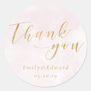 Sticker Rond Blush rose et Gold Wedding Favor Merci