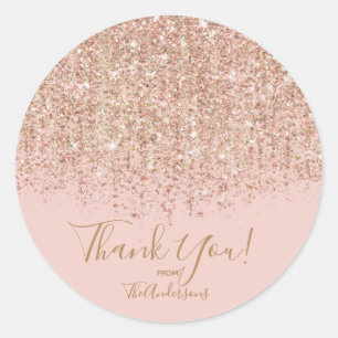 Sticker Rond Blush Rose et Paillettes Rose Gold, Cadeau de Fête