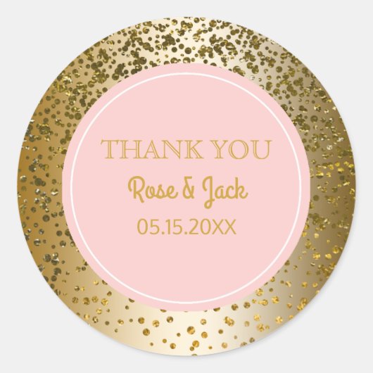 Sticker Rond Blush rose Faux Gold Parties scintillant Mariage F (Devant)