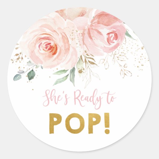 Sticker Rond Blush Rose Floral Gold Elle est prête à la pop (Devant)