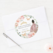 Sticker Rond Blush rose Floral Quinceañera Anniversaire Brown f (Enveloppe)