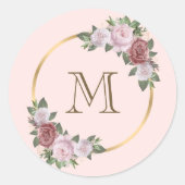 Sticker Rond Blush rose gold floral monogramme initiale (Devant)