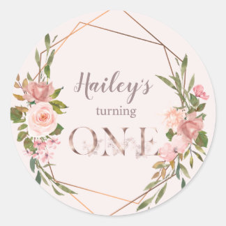 Sticker Rond Blush & Rose Gold Girl tournant ONE