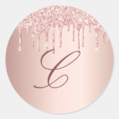 Sticker Rond Blush rose gold monogramme initial à gouttes (Devant)
