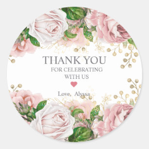 Sticker Rond Blush Rose or Floral petit Baby shower fille