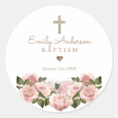 Sticker Rond Blush Rose or Roses Christening Favoriser (Devant)