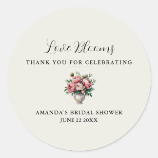 Sticker Rond Blush Rose Paeonie L'amour Fleurit Merci