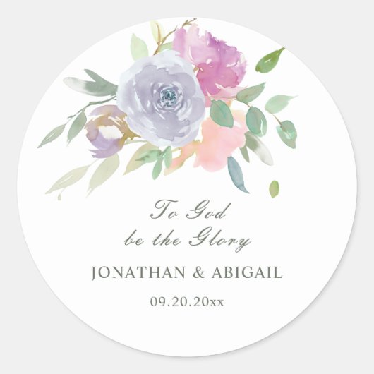 Sticker Rond Blush rose violet simple Floral Mariage chrétien (Devant)