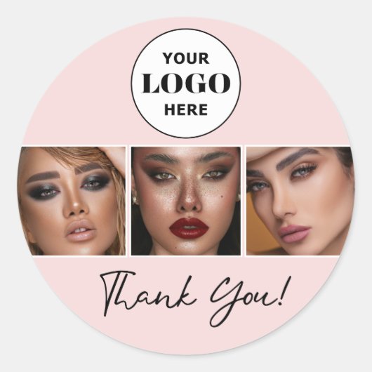 Sticker Rond Blush Script Logo Photo Maquillage Merci (Devant)