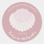 Sticker Rond Blush shell Christening baptism Thank you (Devant)