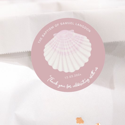 Sticker Rond Blush shell Christening baptism Thank you
