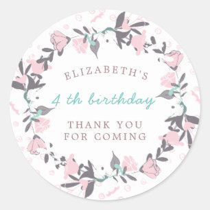 Sticker Rond blush spring fleoral wreath anniversaire merci