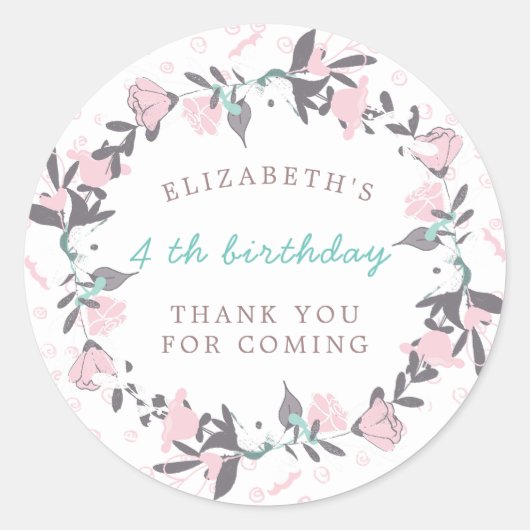 Sticker Rond blush spring fleoral wreath anniversaire merci (Devant)