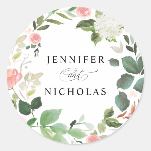Sticker Rond Blush Spring Floral | Mariage (Devant)