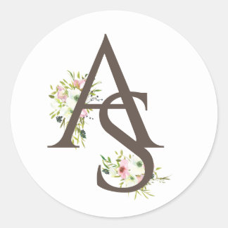 Sticker Rond Blush & white lève le mariage monogrammed