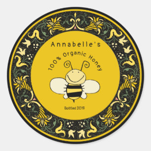 Sticker Rond Boarder victorien mignonne Miel Bee
