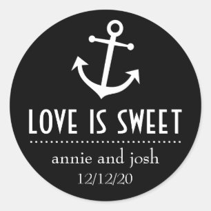 Sticker Rond Boat Anchor Love Is Sweet Labels (Noir)