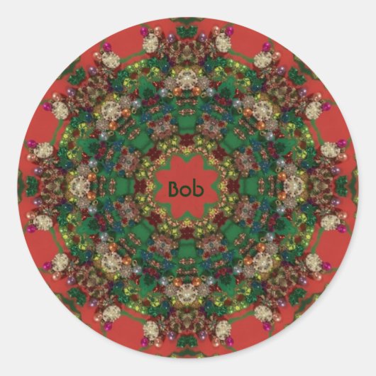 Sticker Rond BOB ~ NOËL ~ Vert Jaune Rouge Bleu ~ (Devant)