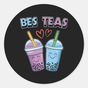 Sticker Rond Boba Bubble Tea Bes Teas Kawaii Bestie Purple Et