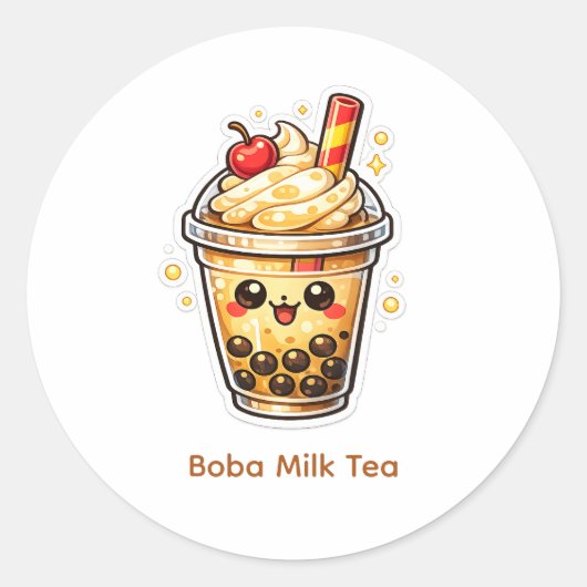 Sticker Rond Boba Milk Tea (Devant)
