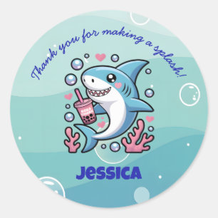 Sticker Rond Boba Shark Cute Kawaii Merci rose