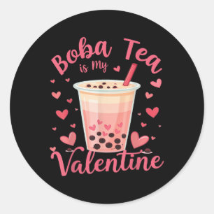 Sticker Rond Boba Tea Est Mon Valentine Milk Tea Bubble Lover V