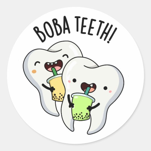 Sticker Rond Boba Teeth amusant Boba Tea Pun (Devant)