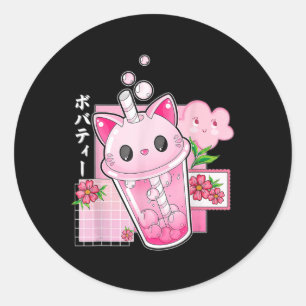 Sticker Rond Boba Thé Chat Bubble Thé Kawaii Anime Japonaise Fi