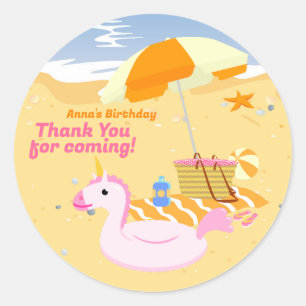 Sticker Rond Boboard fille fun plage fête d'anniversaire