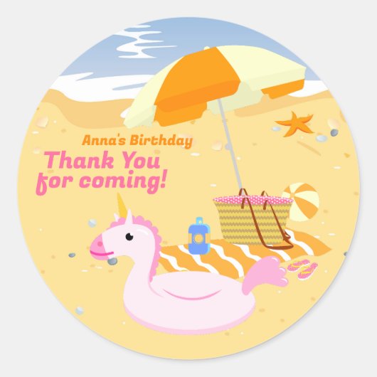 Sticker Rond Boboard fille fun plage fête d'anniversaire (Devant)