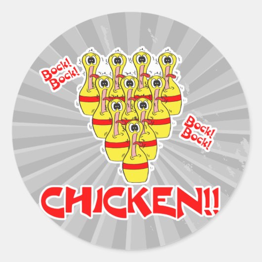 Sticker Rond bock bock poulet drôle effrayé quilles de bowling (Devant)
