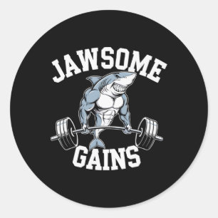 Sticker Rond Bodybuilder Shark Lover Salle De Fitness Fitout Bo