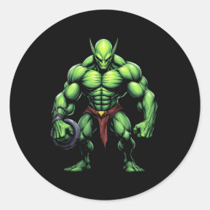 Sticker Rond Bodybuilding Alien Tee Funny Gym Design Ufo Poids