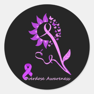 Sticker Rond Boeuf de sensibilisation aux surdoses violettes To