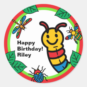 Sticker Rond Bogue mignonne et Anniversaire de enfant d'insecte