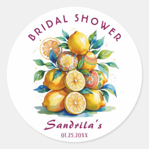 Sticker Rond Bohème Aquarelle Citron Shower de Mariage Méditerr