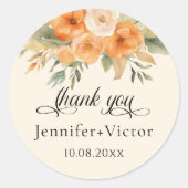 Sticker Rond Bohème Aquarelle Fleurs Mariage Merci (Devant)