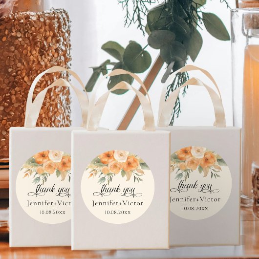 Sticker Rond Bohème Aquarelle Fleurs Mariage Merci