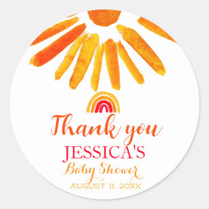 Sticker Rond Bohème Bohème Arc-en-ciel Baby shower Orange Cute