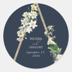 Sticker Rond Bohème Bohème Pyramide Flore Blanche Mariage Bleu